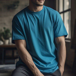 เสื้อยืดคอกลมผู้ชายผ้าคอตตอน100% โอเวอร์ไซส์เสื้อยืดผู้ชายสำหรับฟิตเนสเปิดไหล่ตกสำหรับฤดูร้อน - Product Image 6