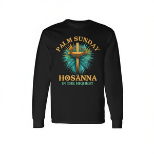 Camiseta de manga larga con estampado digital de Hosana en la Cima del Monte para el Domingo de Palma, unisex, cuello redondo, regalo religioso para adultos - Product Image 3