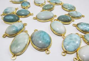 8x10mm Naturel Bleu Larimar Cabochon 925 Sterling Silver Fine Gold Vermeil Ovale Lunette Réglage Christian Charme Connecteurs pour - Product Image 5