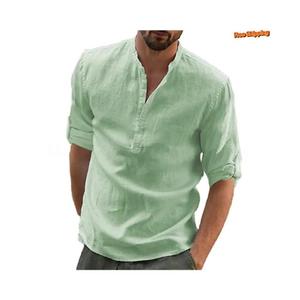 Camisa clásica de lino para hombre, manga larga abotonada, estilo bohemio, ropa de calle informal de lino, regalo de ajuste relajado para él - Product Image 4