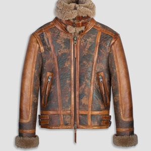 Blouson bombardier en cuir de mouton B3 pour homme, nouvelle veste marron en fausse fourrure, Style Vintage, ligne Sherpa - Product Image 5