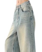 Jean en denim bleu clair taille haute à jambes larges pour femmes, vintage, délavé, coupe ample, streetwear, pantalon baggy, style tendance, vêtements décontractés