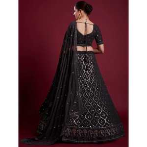 Lehenga Choli Negro de Georgette con Bordado de Hilo y Gota Patti, Conjunto de Boda para Mujer, Listo para Usar - Product Image 2