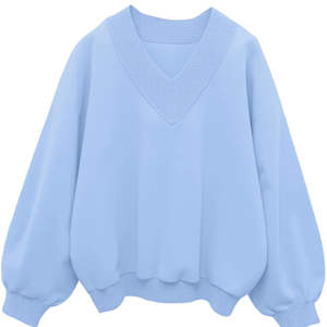 Sudadera de Invierno con Capucha y Cuello en V Extra Grande para Mujer, Color Azul Cielo, Informal, con Mangas Abullonadas, Acogedora, 100% Algodón, Top de Moda - Product Image 6