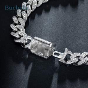 12mm 14K chapado en oro blanco redondo Moissanite letra inicial Iced Miami pulsera cubana Hip Hop joyería para hombres - Product Image 3