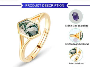 Bague en argent sterling 925 réglable en forme d'hexagone calcédoine verte à facettes pierres précieuses or Vermeil mariages bijoux en gros - Product Image 4