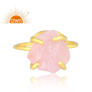 Anillo apilable de piedras preciosas de cuarzo rosa Natural chapado en oro de 18 quilates de plata esterlina superventas, joyería fina Demi para mujer - Product Image 2