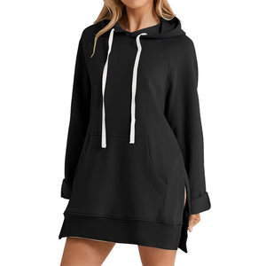 Robe à capuche imprimée pour femme, hiver, fente sur le bas, cordon de serrage, ample, grande poche, pull, longueur mi-longue, pour le travail, les rendez-vous, le sport, 100% - Product Image 6