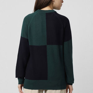 Pull en cachemire fait main pour femme, coupe classique décontractée, col rond, tricot côtelé, motif de logo sur le devant, anti-boulochage - Product Image 2