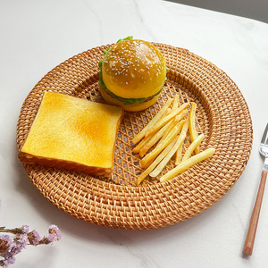 จานหวายทรงกลมสีธรรมชาติสีน้ำตาลเข้มแบบชนบทที่วางจานรับประทานอาหารแบบชาวโบฮีเมียนสำหรับตกแต่งโต๊ะ - Product Image 6