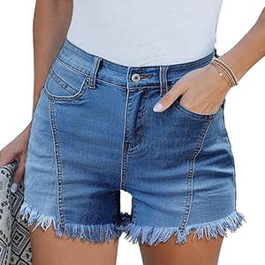 กางเกงยีนส์เอวสูงทันสมัยสำหรับผู้หญิงผ้ายีนส์แบบขาดด้านหน้าแต่งตะเข็บสไตล์ลำลองฤดูร้อน - Product Image 1