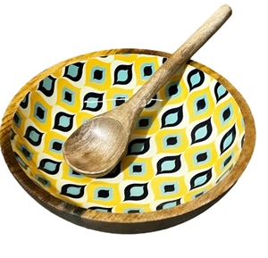 Retro Salad Bowl Salad Bowl or Wooden with Serving spoon Large for Fruits Cereal or <b>Pasta</b> Large Mixing Bowl Set - Product Image 4