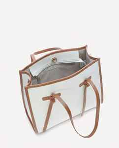 Bolso Tote de Cuero Blanco Vintage para Mujer, con Ribete Color Bronceado, Bolso de Hombro con Dos Correas, Bolso Estructurado, Bolso de Trabajo, Bolso de Compras - Product Image 2