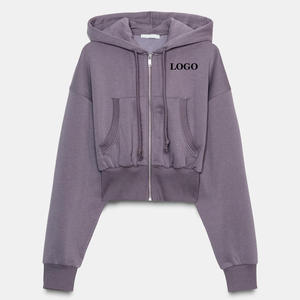 Women's Fleece Cropped <b>Hoodie</b> With Long Sleeves /Factory Rate Metal <b>Zip</b>-Up <b>Pockets</b>. Crop Top With Cozy Breathable Soft Fabric - Product Image 1