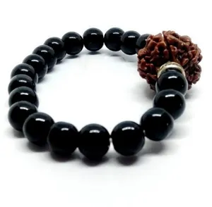 Onice nero artigianale con bracciali Rudraksha perline di onice nero infilate con elastico elasticizzato come braccialetto alla moda per uomo donna