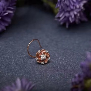 À la mode 14KT or Rose laboratoire cultivé diamant nez broche élégant Design Floral Fine Piercing bijoux pour les femmes vêtements de tous les jours - Product Image 2