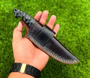Couteau à dépecer artisanal personnalisé, lame en acier D2 avec revêtement en poudre noire, couteau de chasse, manche en micarta, étui en cuir, cadeau idéal - Product Image 6