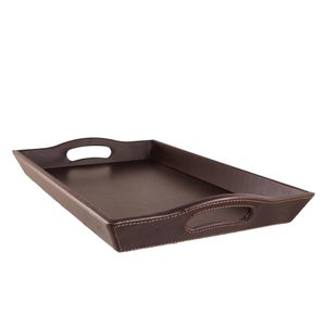 Ensemble de plateaux de service de forme ronde pour la décoration plateaux à thé grand café Premium Mdf résine de service en bois marron - Product Image 4