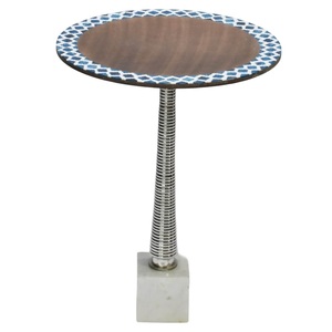 Table ronde moderne en aluminium avec fond en bois Table basse ronde en métal fini marbre et nickel pour meubles de maison - Product Image 1
