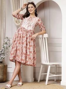 Robe en coton imprimé bloc à la main indienne nouvelle tenue d'été décontractée à la mode avec tour de taille naturel de style doux pour le cadeau de la Saint-Valentin - Product Image 2