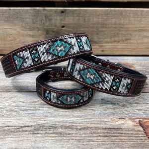 Elegante y auténtico collar de cuero para perro con múltiples cuentas, diseño étnico, fuerte y tribal, ajustable y duradero. - Product Image 2