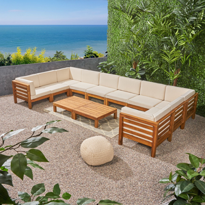 Modern Teak Wood <b>Outdoor</b> Sectional <b>Sofa</b> Set Patio Corner Couch with Cushion Garden Furniture Poolside Lounge Set - Product Image 2