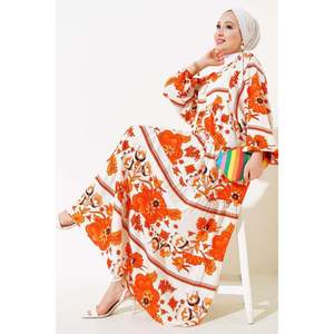 Robe à motifs avec col pompon Orange - Product Image 1