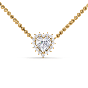 Pendentif de luxe en diamant de laboratoire taille cœur 1 carat avec halo et dos en forme de soleil |   Collier en or jaune, blanc et rose 14 carats - Product Image 4