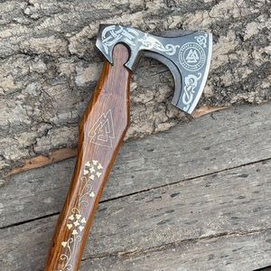 Hacha Vikinga Hecha a Mano de Grado Industrial, Cabeza de Hacha de Acero al Carbono de Alta Calidad, Mango de Madera, Filo Afilado para Batalla, Camping al Aire Libre - Product Image 3