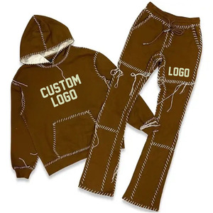 Survêtement évasé 100% coton Logo personnalisé Sweat à capuche et pantalon de survêtement évasé Jogger Ensemble deux pièces Survêtement évasé à impression numérique - Product Image 5