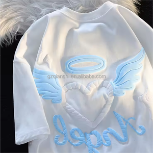 Camiseta con estampado de abullonado en 3D para hombre, proveedor OEM, Camiseta de algodón de gran tamaño, ropa de calle personalizada, logotipo estampado en relieve - Product Image 2