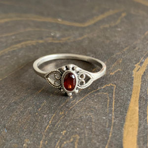 Dainty Gemstone <b>Ring</b> with <b>Garnet</b> Opal Ruby Rhodium Plated 1.8 Grams Everyday Wear Jewelry - Product Image 1