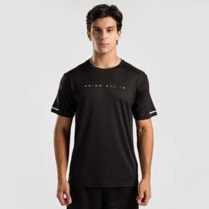 T-shirt noir uni Move Max, coupe classique, tissu tricoté 300 grammes, étiquette personnalisée, impression sérigraphique - Product Image 1