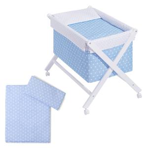 Moderno y Moderno Cuna Star de haya blanca con colchón y ropa de cama para bebés y niños, azul. Cuna + Colchón + Ropa de cama + Colchón. - Product Image 1