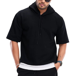 Wholesale Men's Hooded T-<b>Shirt</b> Half <b>Zip</b> Winter High Quality Polyester/Cotton Breathable Casual Wear Custom Logo Print Design - Product Image 4