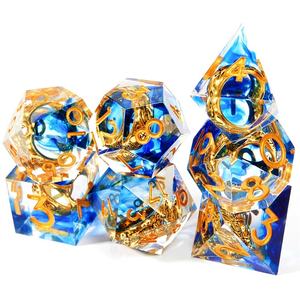 Ensemble de dés de roi d'anneau d'or de fumée bleue de polyèdre tranchant transparent avec 7 pièces d'ensemble de dés de <span class=keywords><strong>jeu</strong></span> du MDN - Product Image 1