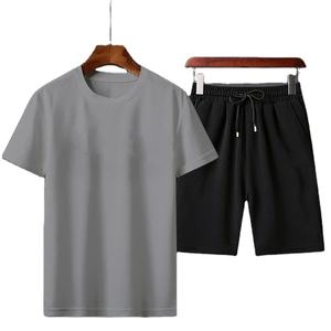 Conjunto de chándal informal de verano para hombre de dos piezas transpirable de punto de color sólido holgado camiseta pantalones cortos - Product Image 6