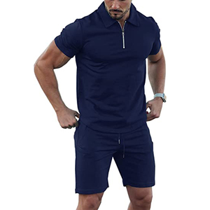 Vente en gros de jogging uni grande taille ensemble de shorts deux pièces pour hommes t-shirts en coton à manches courtes ensemble de shorts pour hommes - Product Image 2