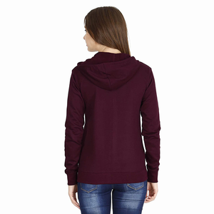 Fabricante al por mayor personalizado de las mujeres 100% sudaderas con capucha de algodón cremallera cómodo elegante con la posición del logotipo frontal sólido - Product Image 2