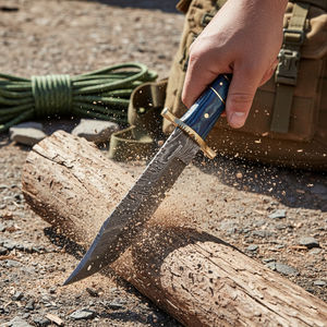 Cuchillo Bowie de Caza Damasco 2026, Acero Inoxidable, Borde Serrado, Funda de Cuero Hecha a Mano, Cuchillo de Caza para Exteriores, Garantía de 3 Años - Product Image 3