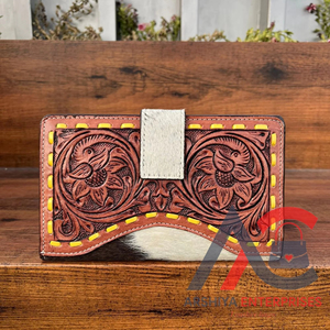 Vente chaude Sculpture Main Usiné Portefeuille Embrayage Élégant En Cuir Véritable Fourrure De Vachette Portefeuille Multi Utilisations Western Portefeuilles En Cuir - Product Image 1
