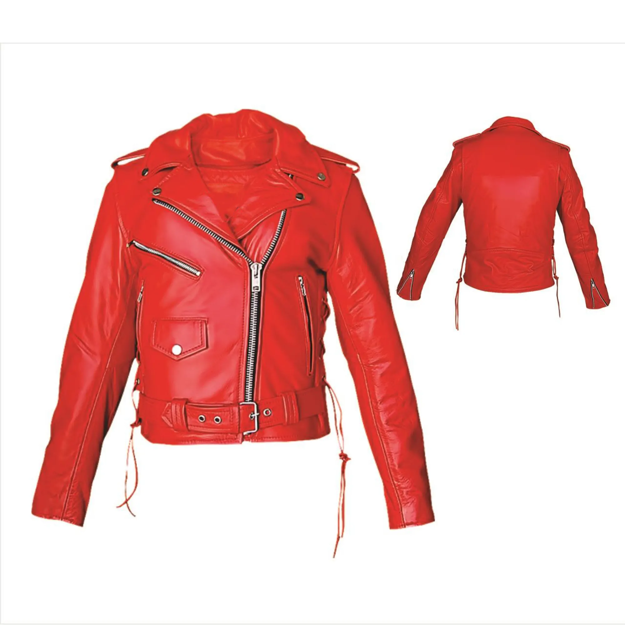 Rode Aangepaste Motorfiets Dames Echte Leren Jas Top Kleding Biker Jacket