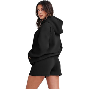 ชุดวอร์มผ้าฝ้ายมีฮู้ดแบบสั้นสำหรับผู้หญิงเสื้อผ้ามีฮู้ดสองชิ้นแฟชั่นออกแบบโลโก้ได้ตามต้องการเสื้อผ้ามีฮู้ดระบายอากาศได้ดี - Product Image 3