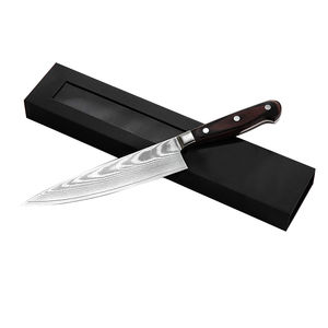 Couteau de chef en acier Damas de 8 pouces, bord dentelé, pointe clip, léger, usage professionnel en cuisine, garantie de 3 ans, vente en gros OEM - Product Image 5