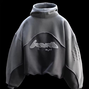 Nouvel arrivage de sweats à capuche en coton polaire avec impression bouffante logo personnalisé pull bicolore patchwork surdimensionné à capuche - Product Image 5