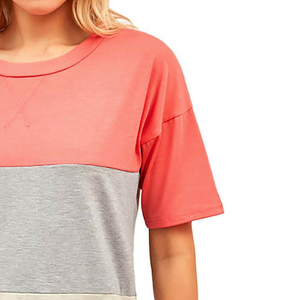 Col rond couleur unie à manches courtes O cou T-Shirts Style d'été femmes nouveau O cou personnalisé trois couleurs Combo t-shirts - Product Image 4