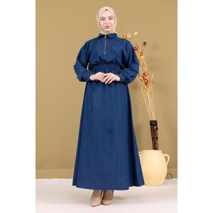 Vestido Casual de Mezclilla Azul Oscuro con Cintura Elástica con Cierre - Product Image 1