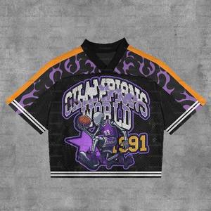 Camiseta de algodón con estampado Vintage de alta calidad Oem Hell Spring New Star, camiseta de fútbol con cuello en V personalizada al por mayor - Product Image 5