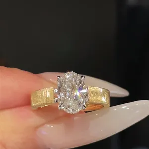 Bague en diamant de laboratoire ovale HPHT CVD certifié IGI, or 14K 18K, finition brossée, pour homme et femme, fiançailles et mariage - Product Image 3