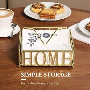 Porte-serviettes en métal doré portable fait à la main panier organisateur de vaisselle de dernière exportation avec support à mouchoirs de stockage facile - Product Image 2